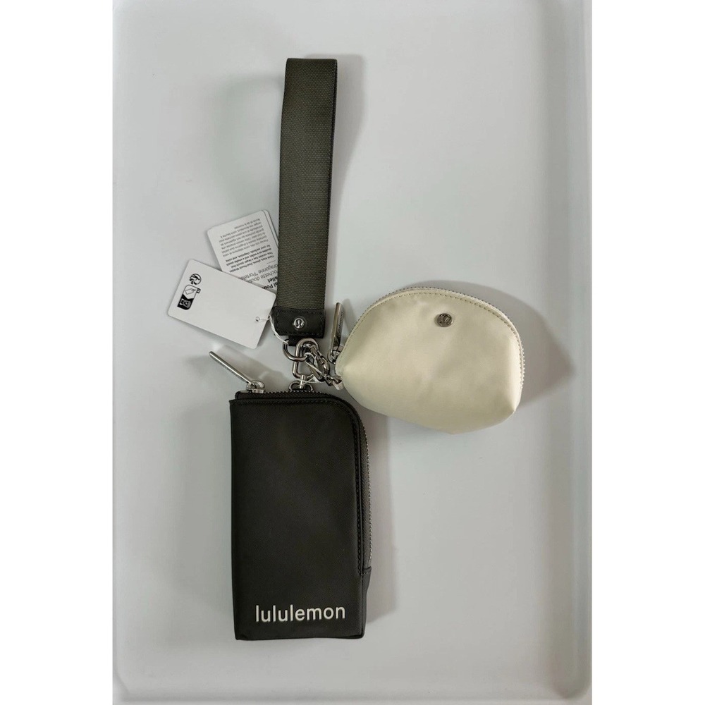 New Lululemon Dual Pouch Wristlet Wallet GRSG/LTIV/SLVR Silver Hardware Logo